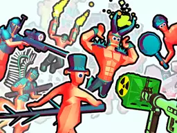 Funny Shooter 2 - A chaotic 3D shooter scene with bizarre enemies and explosive action.