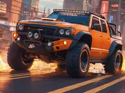 4x4 Offroader  a massive 4x4 truck tackles rocky terrain with mud flying and engines roaring.