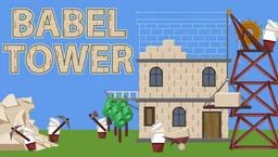 Babel Tower - A bustling construction site as workers build a towering structure stone by stone in a vibrant landscape.