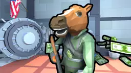 Bankraub - Spieler im intensiven Raubüberfall, während das Team den Tresorraum sichert.