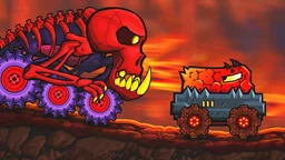 Car Eats Car: Volcanic Adventure - A rusty car speeds through an erupting volcano, dodging obstacles and collecting gems.