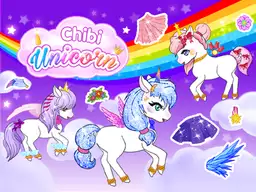 Chibi enhjørningespil for piger - Leg med enhjørninger i en pastelfarvet verden, tilpas deres udseende og skab unikke stilarter.