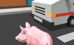 Crazy Pig Simulator - a runaway pig with a jetpack creates havoc in a vibrant 3D cityscape.