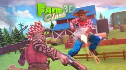 Farm összecsapás 3D - A cowboyok csatázva rohannak át a farmon, miközben lövések dörögnek a háttérben.