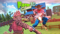 Farm Clash 3D - Cowboys battle on a vibrant farm, strategically storming barns and fields in an intense third-person shooter.