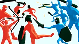 Funny Battle Simulator - dynamic battlefield scene with mythical units clashing in strategic warfare.