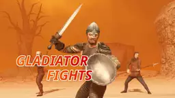 Gladiatorkampe - En gladiator står klar med sværd og skjold i en romersk arena, klar til kamp i det antikke Rom.