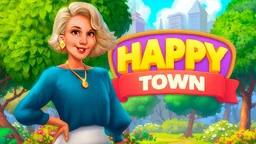 Happy Town - The colorful cityscape where players merge objects to grow a vibrant metropolis.