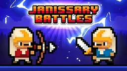 Janissary Battles - Pixelated duel scene with two players in a fierce axe-throwing contest.