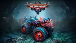 Mad Truck Challenge Speciaal - een monstertruck springt over een schans, omgeven door explosies en rivalen.