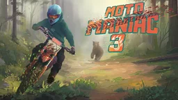 Moto Maniac 3 - a daring biker speeds through a treacherous forest trail as a bear gives chase.
