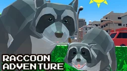 Raccoon Adventure: City Simulator 3D - A raccoon navigates a vibrant city, dodging traffic and scavenging for food to survive.