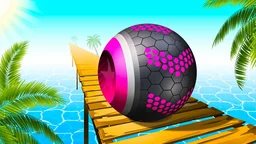Rolling Balls Sea Race - A vibrant sea scene with a glowing ball racing on sunlit tracks, avoiding the water.