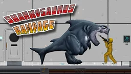 Sharkosaurus Rampage - A hybrid creature breaks free in a secret lab, tearing through enemies and obstacles with fierce power.