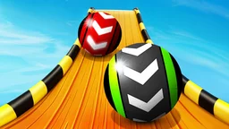 Sky Balls 3D - A ball navigates narrow sky-high tracks, dodging obstacles and collecting keys.