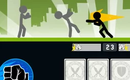 Stickman Fighter: Mega Brawl - Intense battle scene with stickman landing powerful hits amidst a swarm of enemies.