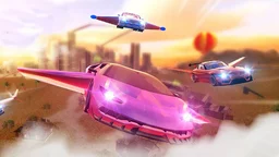 Ultimate Flying Car - soar through a neon city skyline as sleek cars take flight and race through checkpoints.