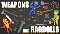 Weapons and Ragdolls - intense stickman combat with swords and explosions, featuring ragdoll physics in a chaotic arena.